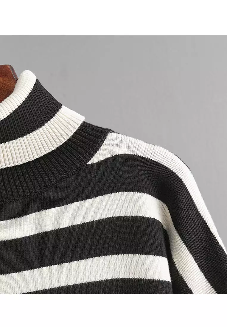 Striped High Collar Knit Sweater Set SX-P-37
