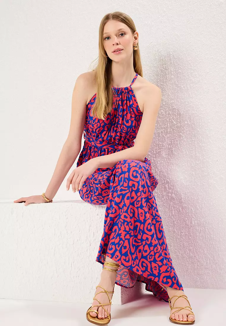 Pink Belted Shift Halter Neck Shally Maxi Woven Dress TWOSS24EL00872