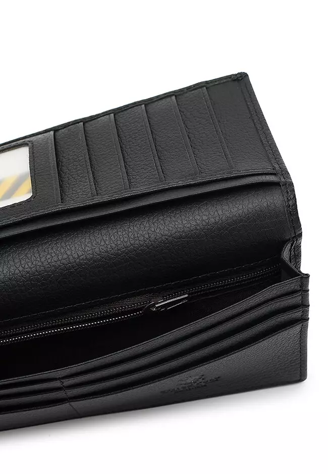 Genuine Leather RFID Blocking Long Wallet - Black