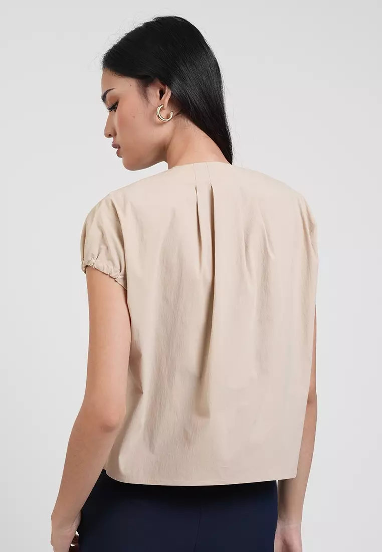 Nyra Pleated Neckline Multi-Tone Button Top