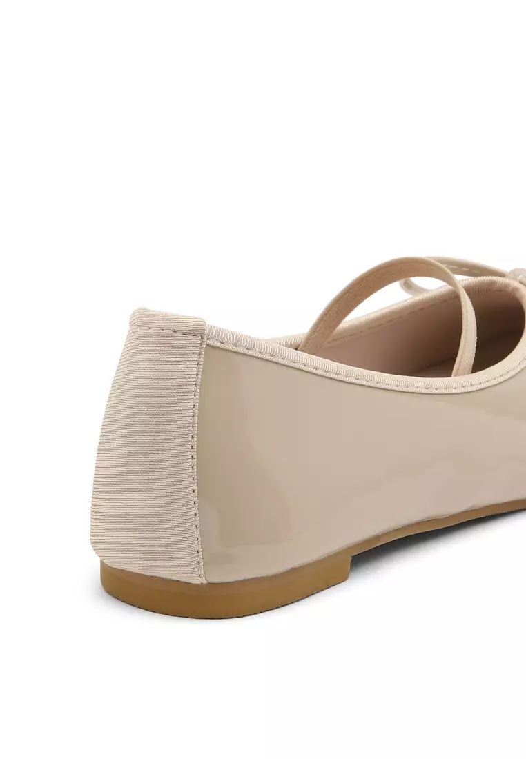 Erino Enamel Ribbon Maryjane Flats (1cm) - Beige