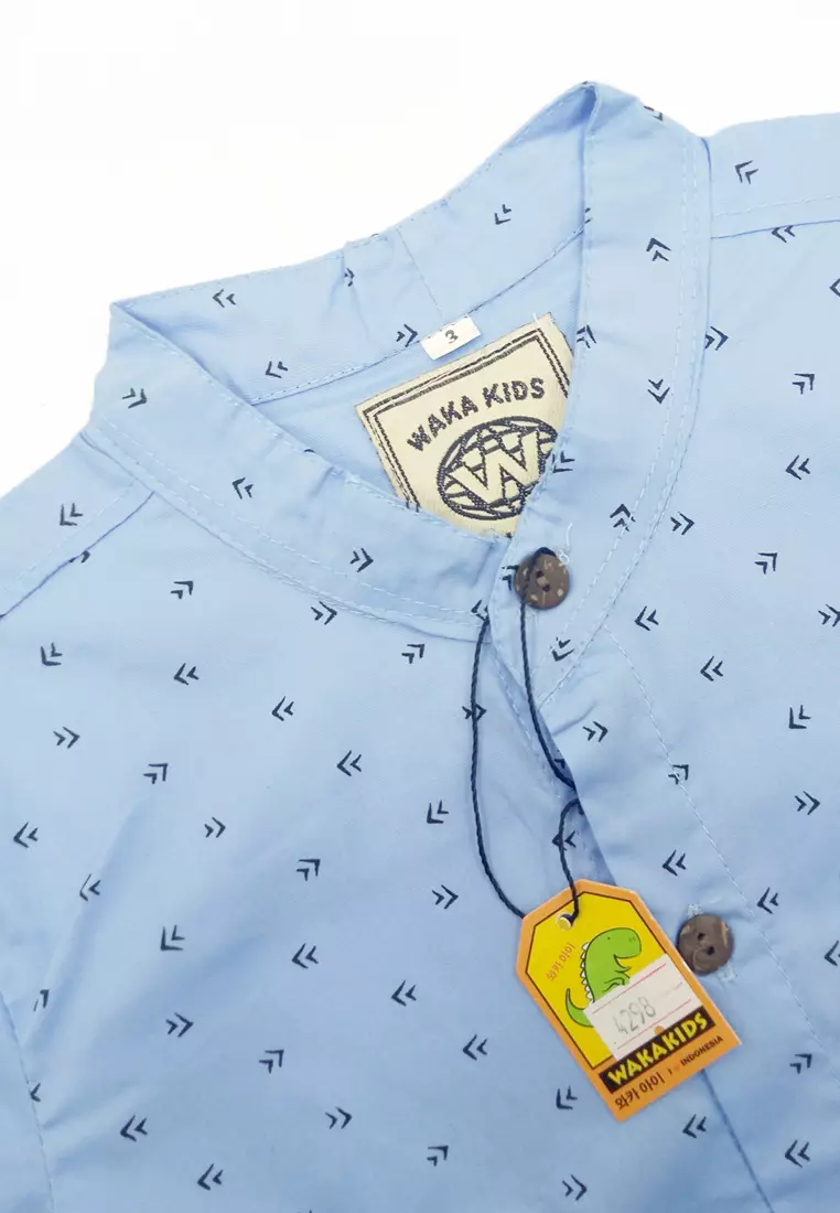 Wakakids Kemeja Anak Laki Laki Usia 1 Tahun Hingga 8 Tahun Atasan Baju Kerah Shanghai Mandarin Collar Shirt Geometric Pattern 4298 Vensk