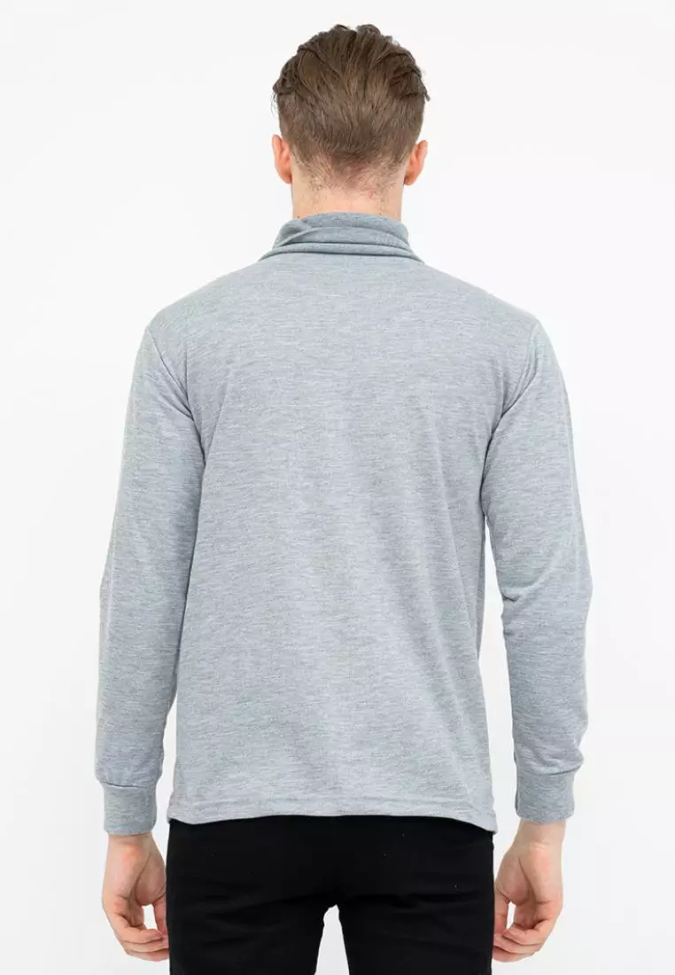 Turtle Neck pria lengan panjang abu muda kaos kerah tinggi slim fit houseofcuff