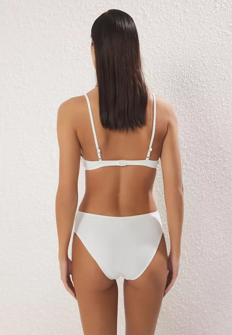 Ecru V Cut High Waist Regular Bikini Bottom TBESS25BA00036