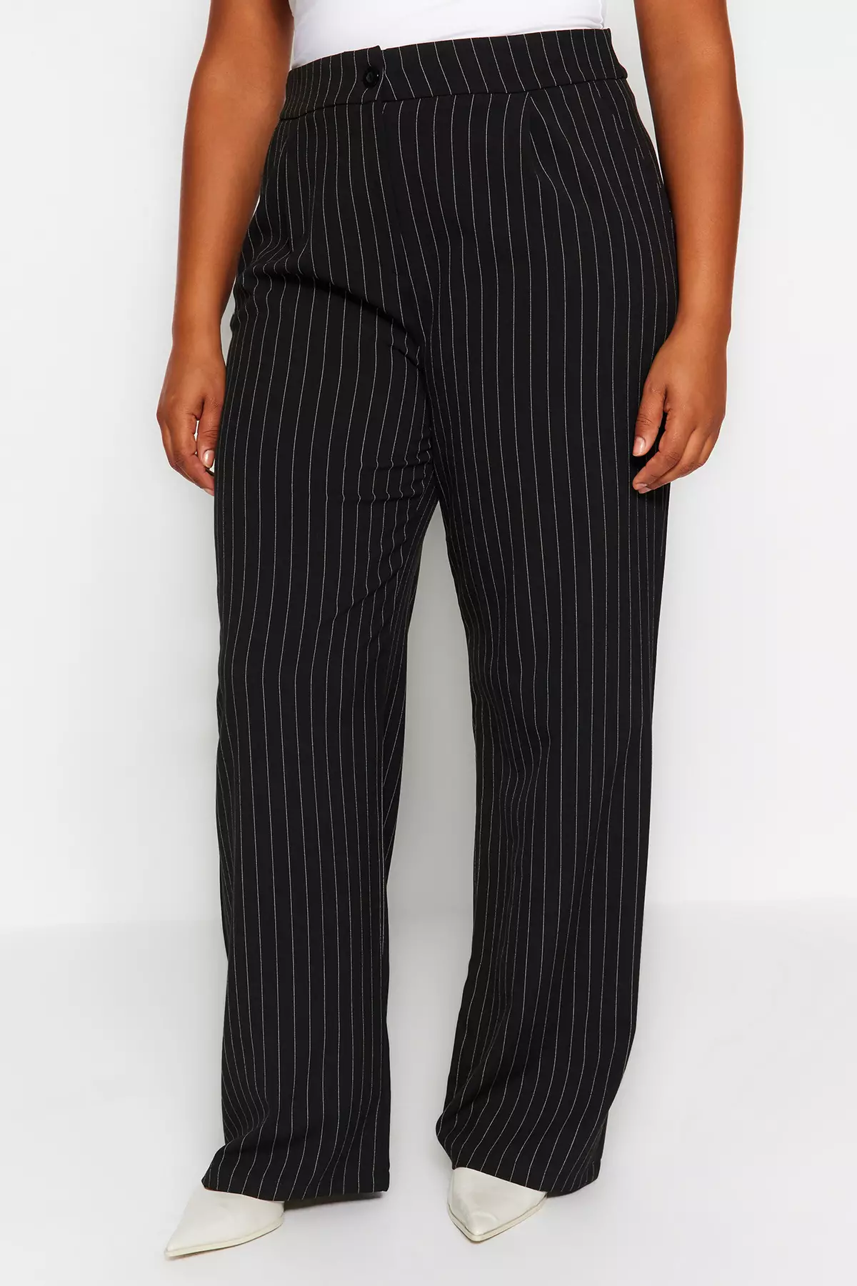 Buy Trendyol Plus Size Black Striped Woven Trousers 2024 Online ...