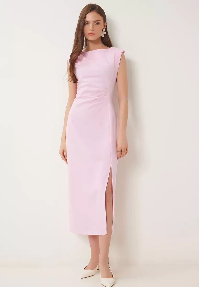 Padded Draped Midi Woven Dress