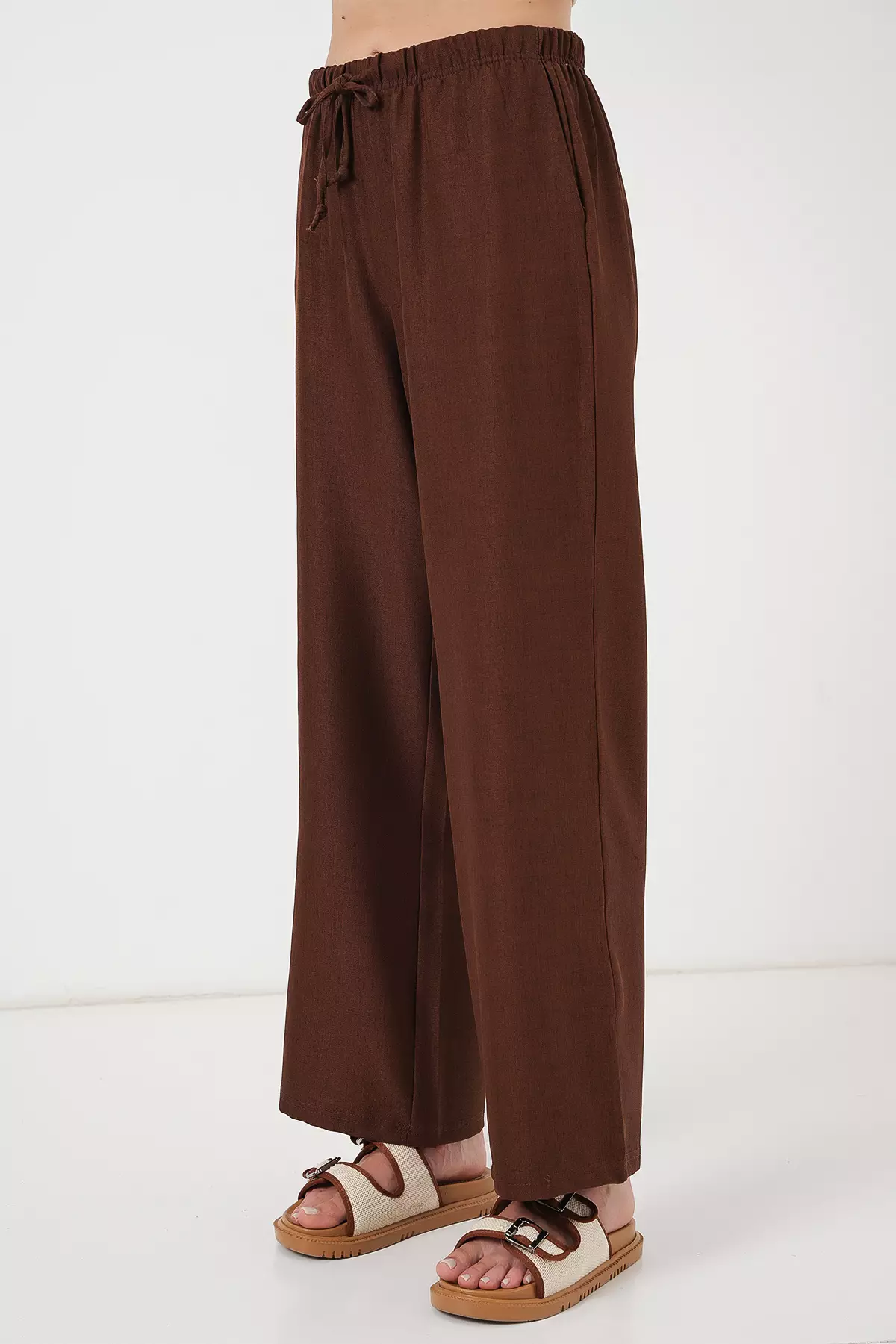 Wide Leg Linen-Look Trousers