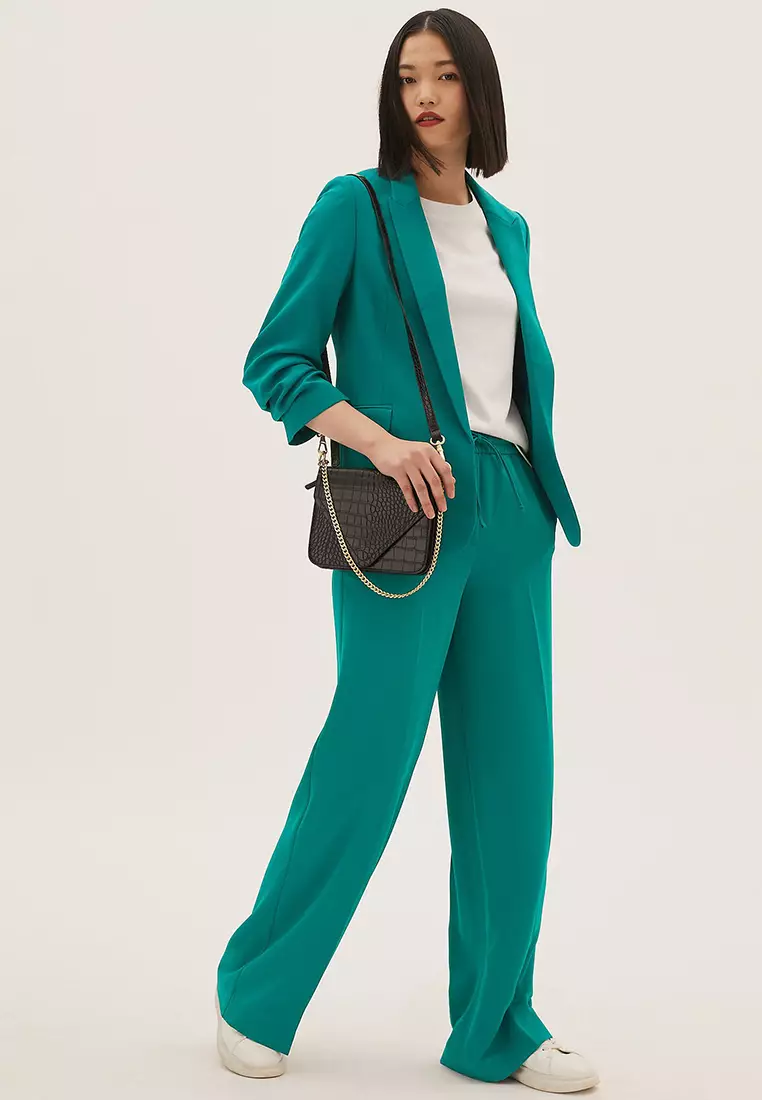 Crepe Drawstring Wide Leg Trousers