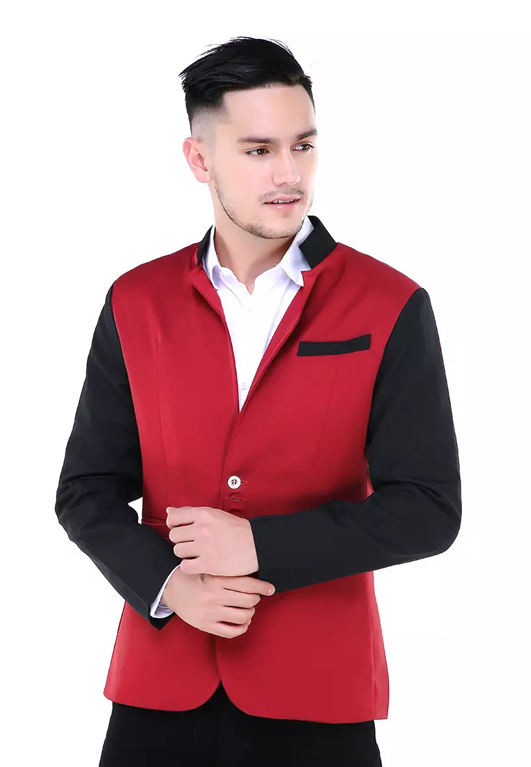 Woreq Jas Blazer Pria Five Button One Pocket Formal Longsleeve Suit Material High Twist ORIGINAL - Black