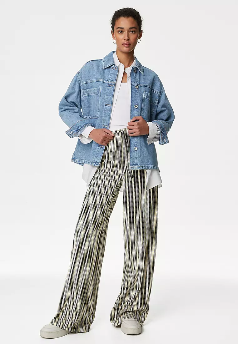 Printed Drawstring Wide Leg Trousers