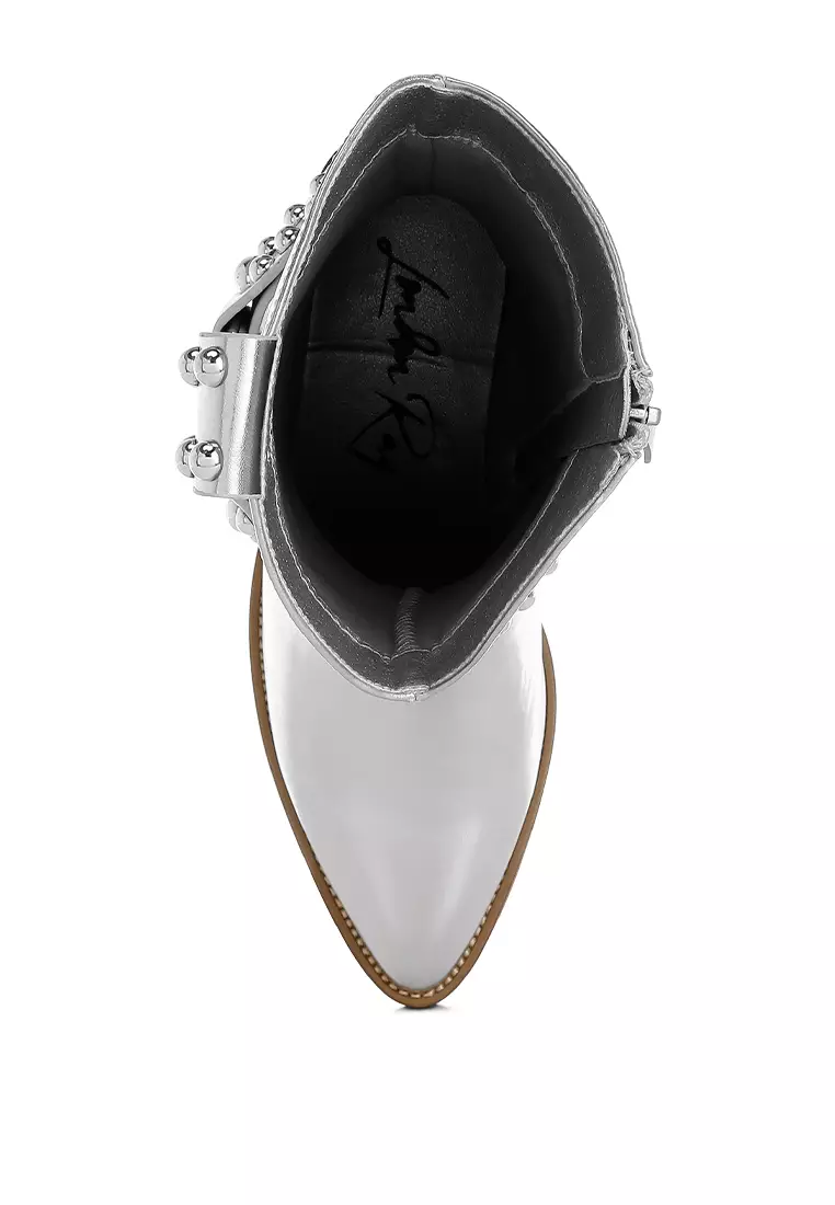 Studded Harness Detail Boots in Silver