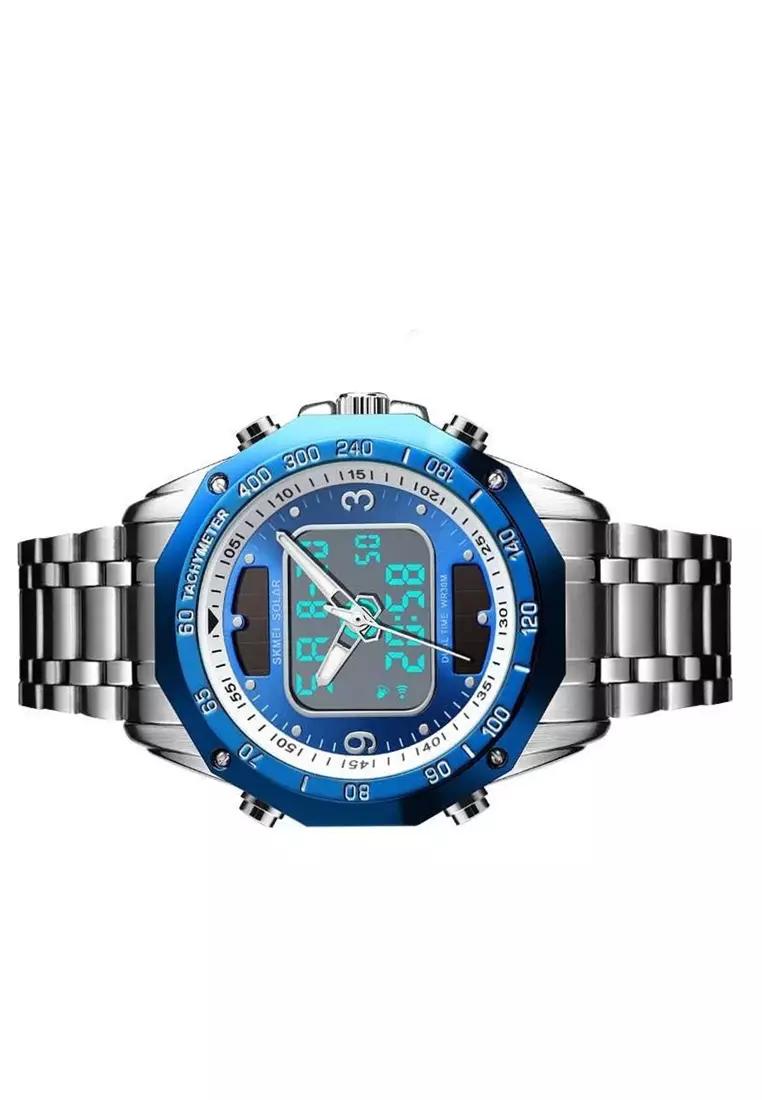 Jam Tangan Casual Solar Digital Analog Pria Waterproof Strap Tali Material Stainless Steel WW23 ORIGINAL