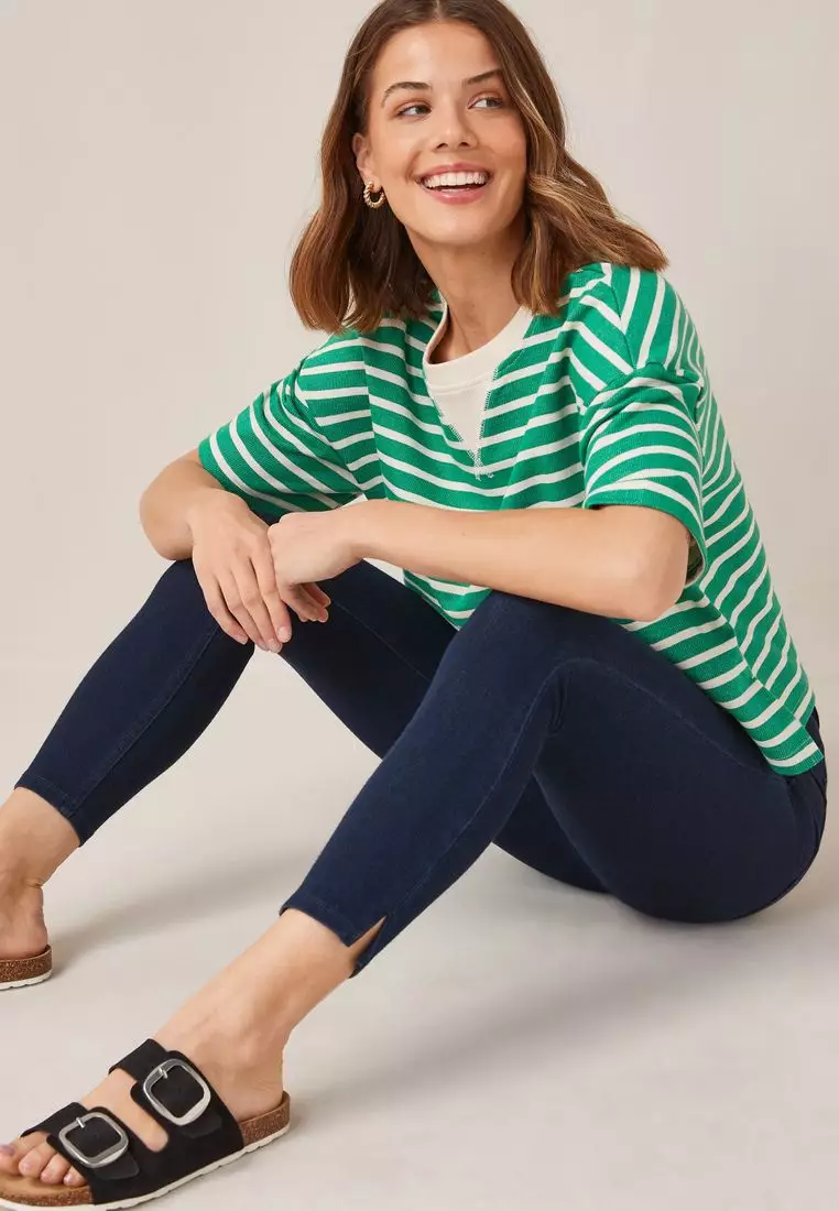 Cropped Denim Jersey Leggings