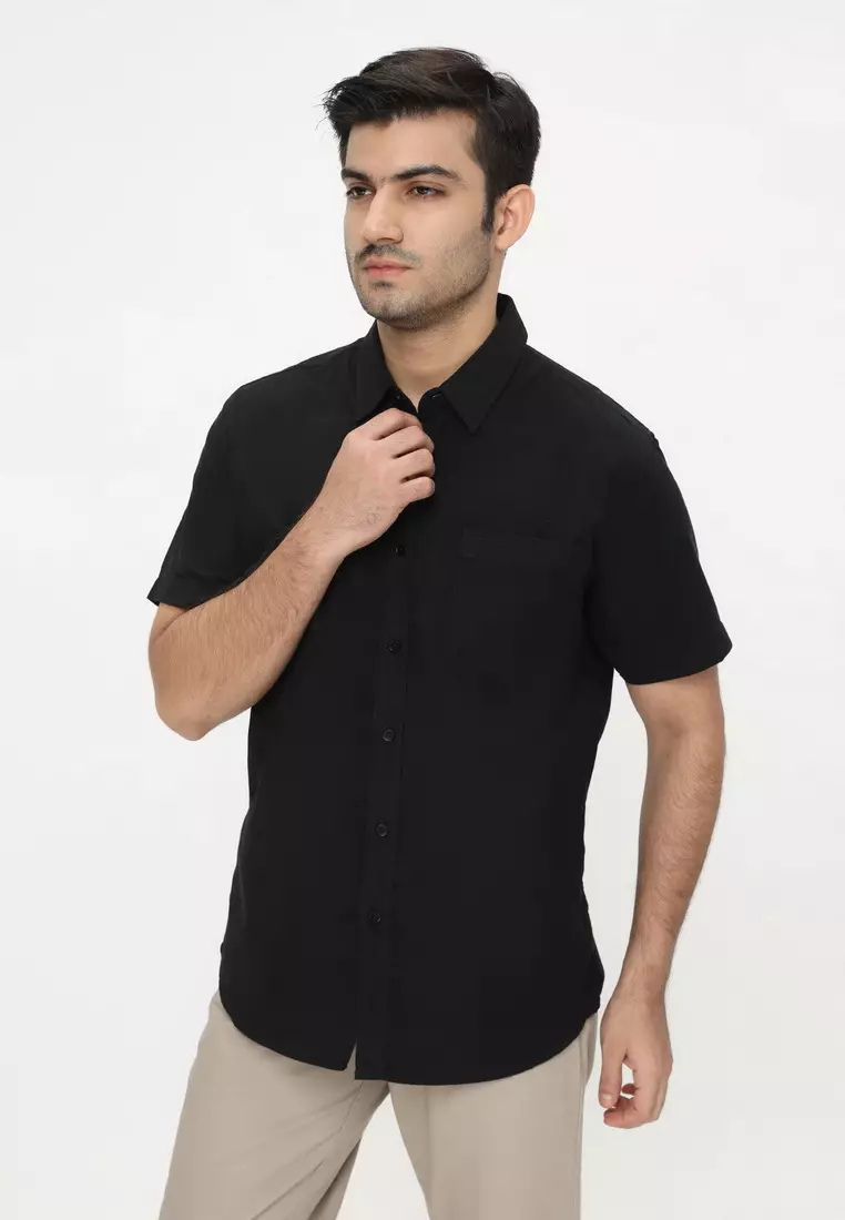 POLICE Kemeja Polos Cordoray Hitam Regular Fit Pria