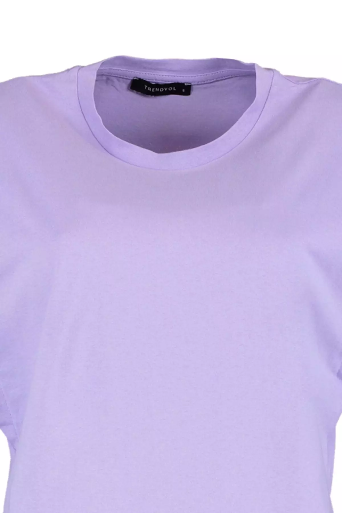 Lilac 100% Cotton Wadding Look Basic Crew Neck Knitted T-Shirt TWOSS20TS0021