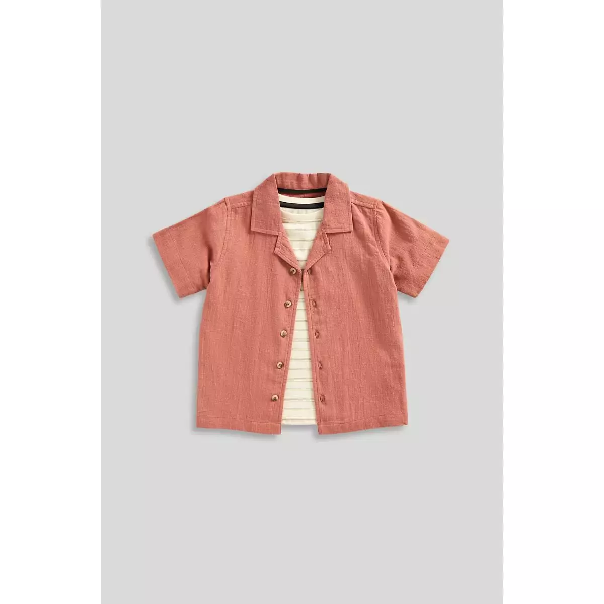 Mothercare Linen Shirt and T-Shirt Set - Set Kemeja Kaos Anak Laki-laki (Cokelat)