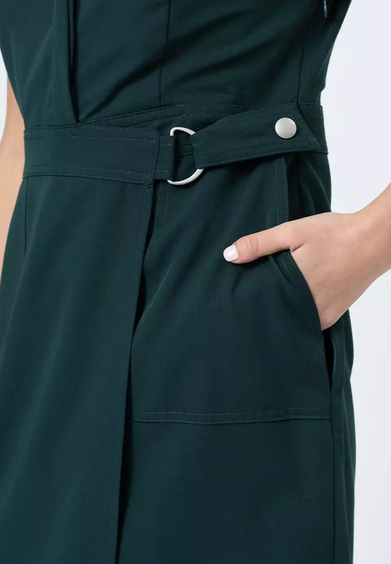 Maire Shift Dress with Structured Wrap Skirt Detail and D-Ring Accent