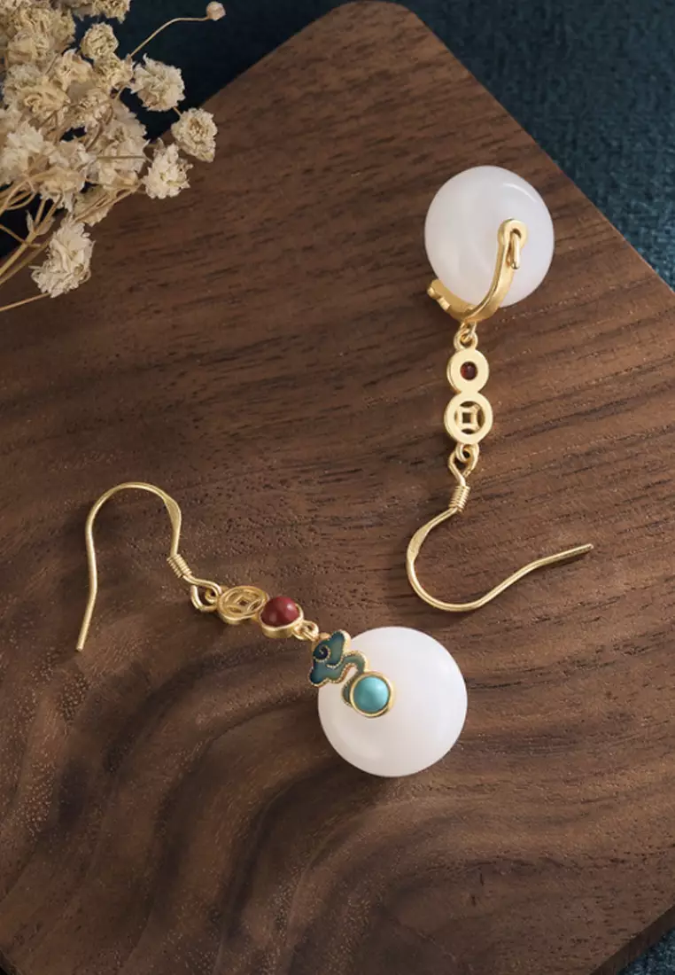 Vintage Imitation White Jade Earrings (PHKJEA20091)