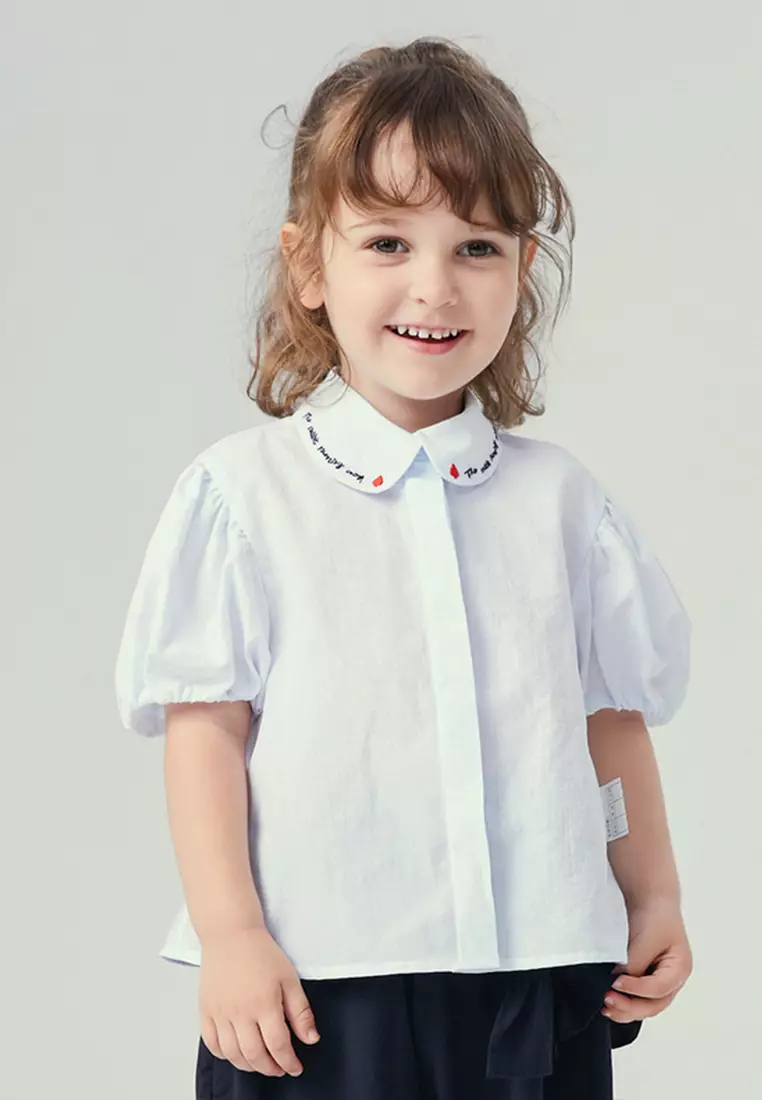 女童短袖衬衫可爱小圆领短袖衬衫