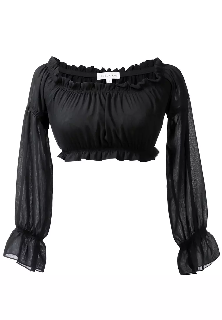 Black Off Shoulder Crop Top