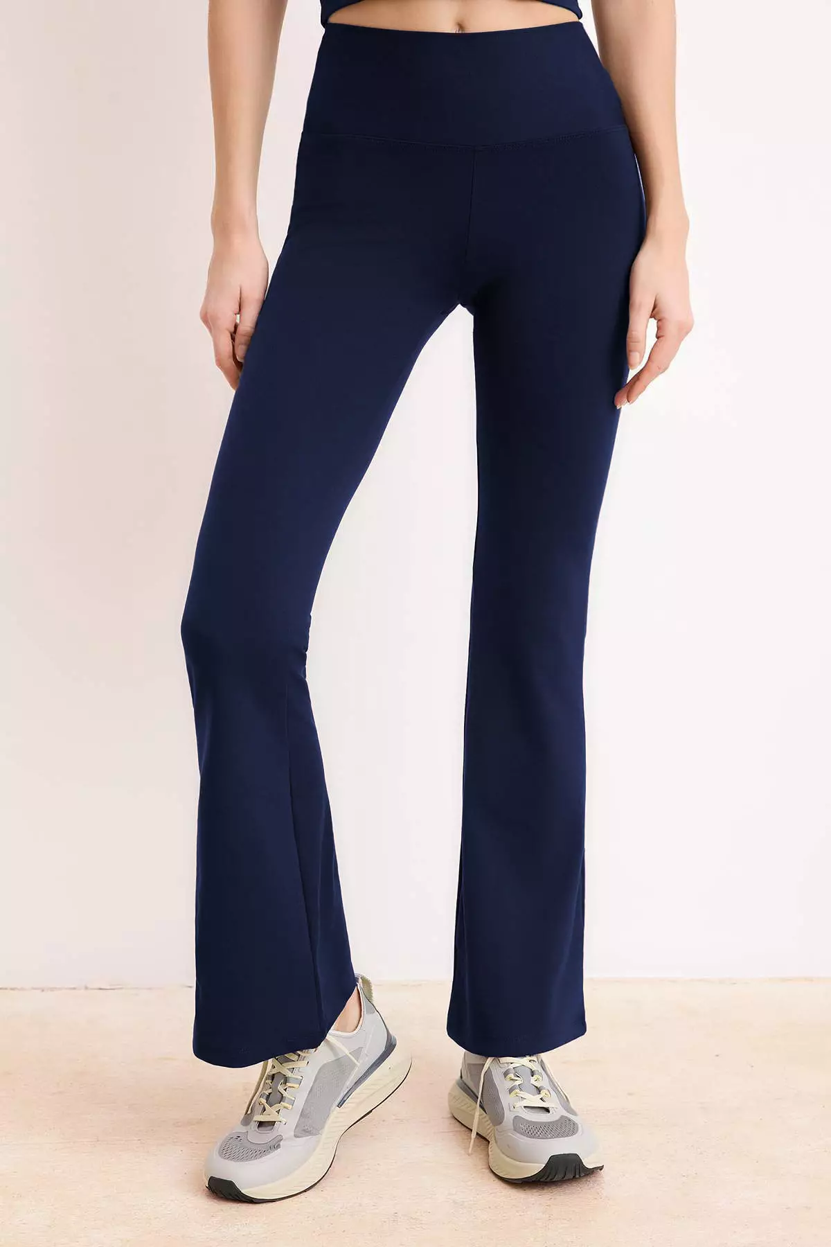 Navy Blue Brushed Soft Fabric Flare/Spanish Leg Knitted Sports Leggings Thmss26Ty00016