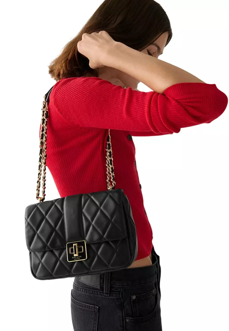 Carey Quilted Small Flap Crossbody Bag - Black