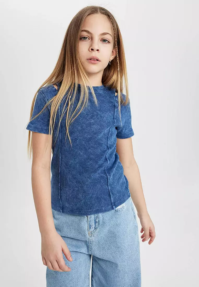 Slim Fit Slim Cut Crew Neck Ribbed Camisole Short Sleeve T-Shirt