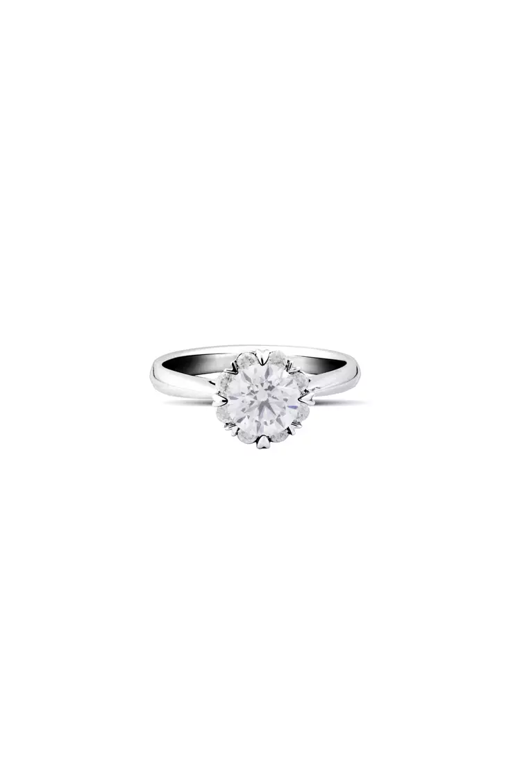 1.03ct Round Certified Lab Grown Diamond Petal Halo Engagement Ring with Pavé Band in 18K White Gold