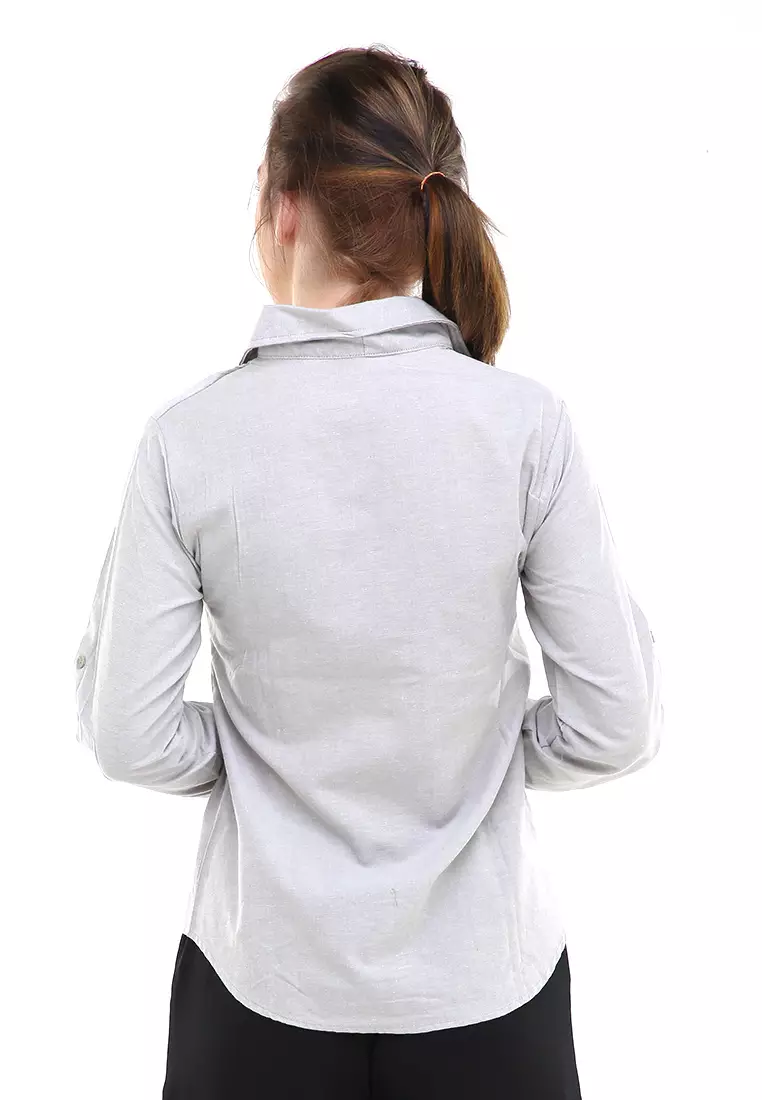 Jeanly Kemeja Lengan Panjang Motif Solid Atasan Wanita Regular Fit - Khaki