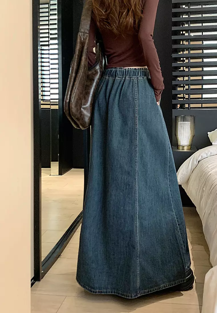 Buy Sunnydaysweety 2024 Summer Retro Washed Denim Skirt