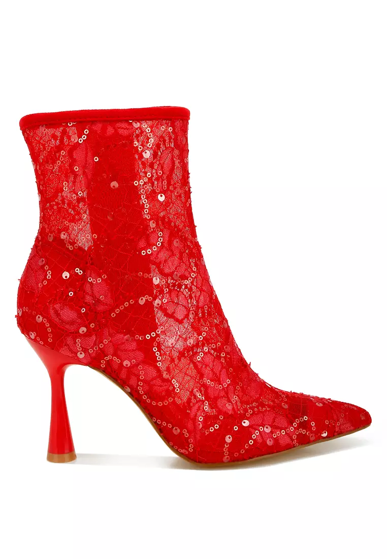 Discount on Rag & CO.  shoes - SKU: Sequin Lace Boots in Red