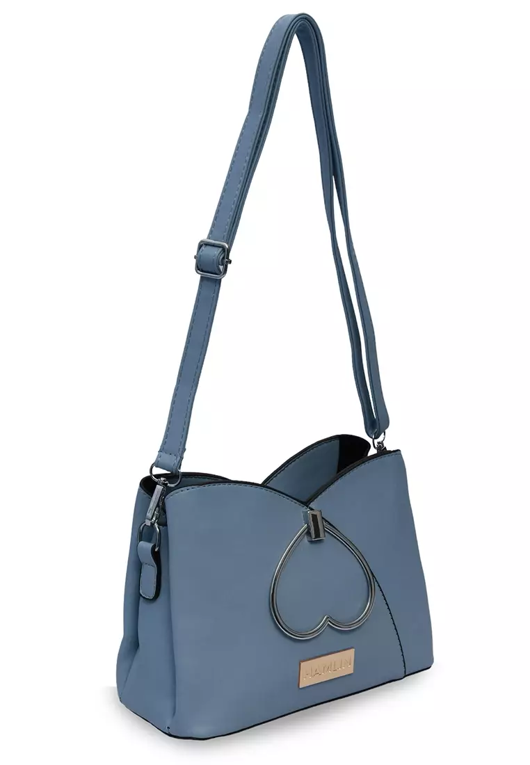 Eilaria Tas Selempang Wanita Love Design Sling Bag Large Compartment Material Leather ORIGINAL - Blue