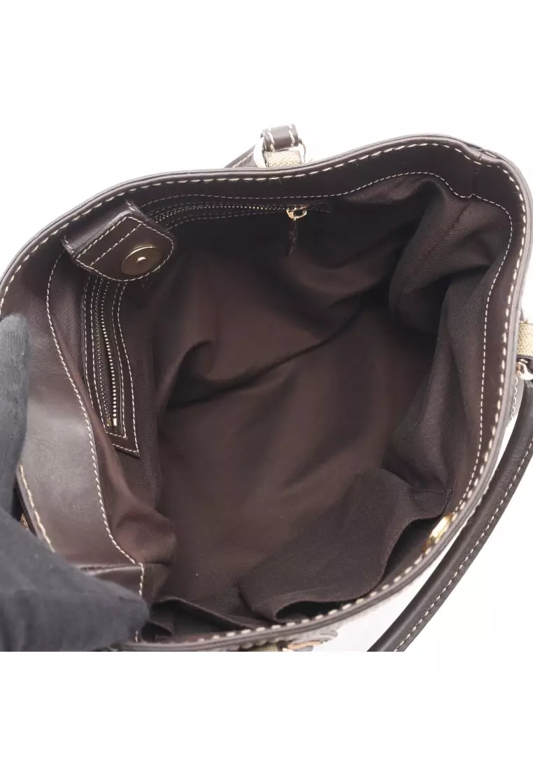 Pre-Loved Gucci GG Crystal Handbag tote bag Coated canvas leather beige Brown