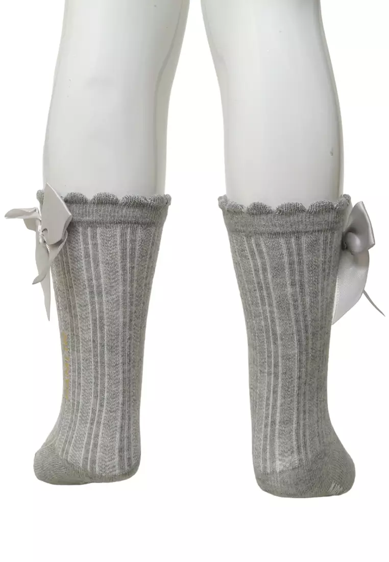 Candie Kaos Kaki Panjang Anak Perempuan Desain Pita Kids Socks Anti Slip Material Cotton ORIGINAL - Gray