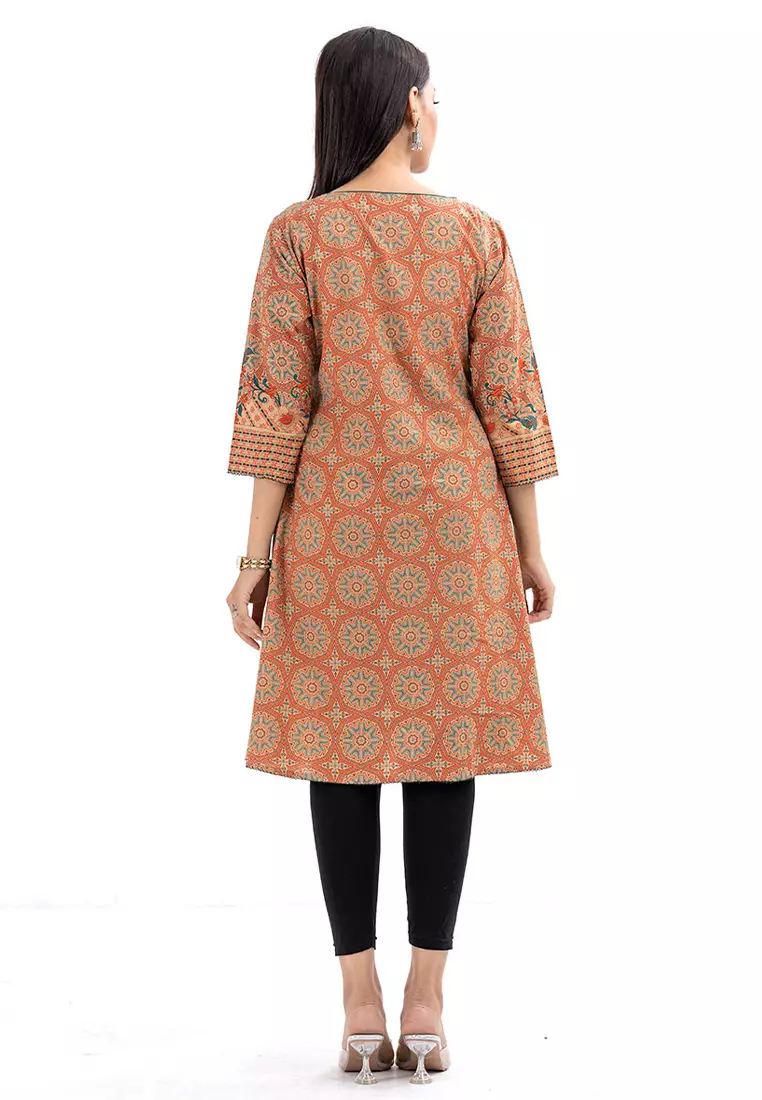 Le Reve 棕色印花装饰 A 字形束腰外衣