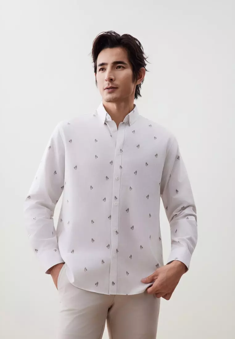 G2000 Wrinkle-Free Mini Horse Digital Print Comfort Fit Oxford Casual Shirt