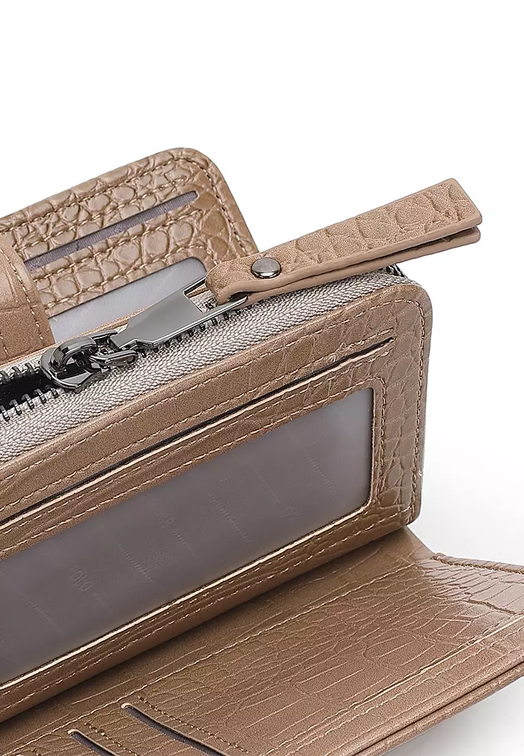Women's Croc Wallet with Coin Compartment - Khaki
