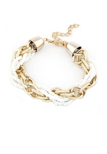 Urban Outlier white and gold Metal Chain Twisted Beads Korean Fashion Bracelet 6B522ACDE19946GS_1
