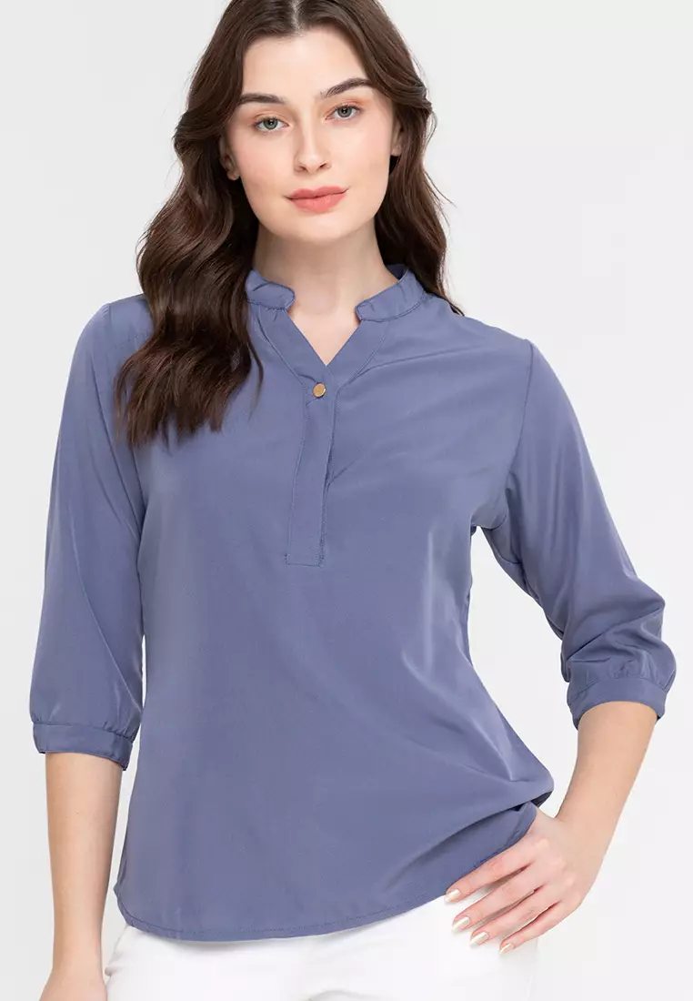 Lars Mandarin Collar 3/4 Sleeve Top