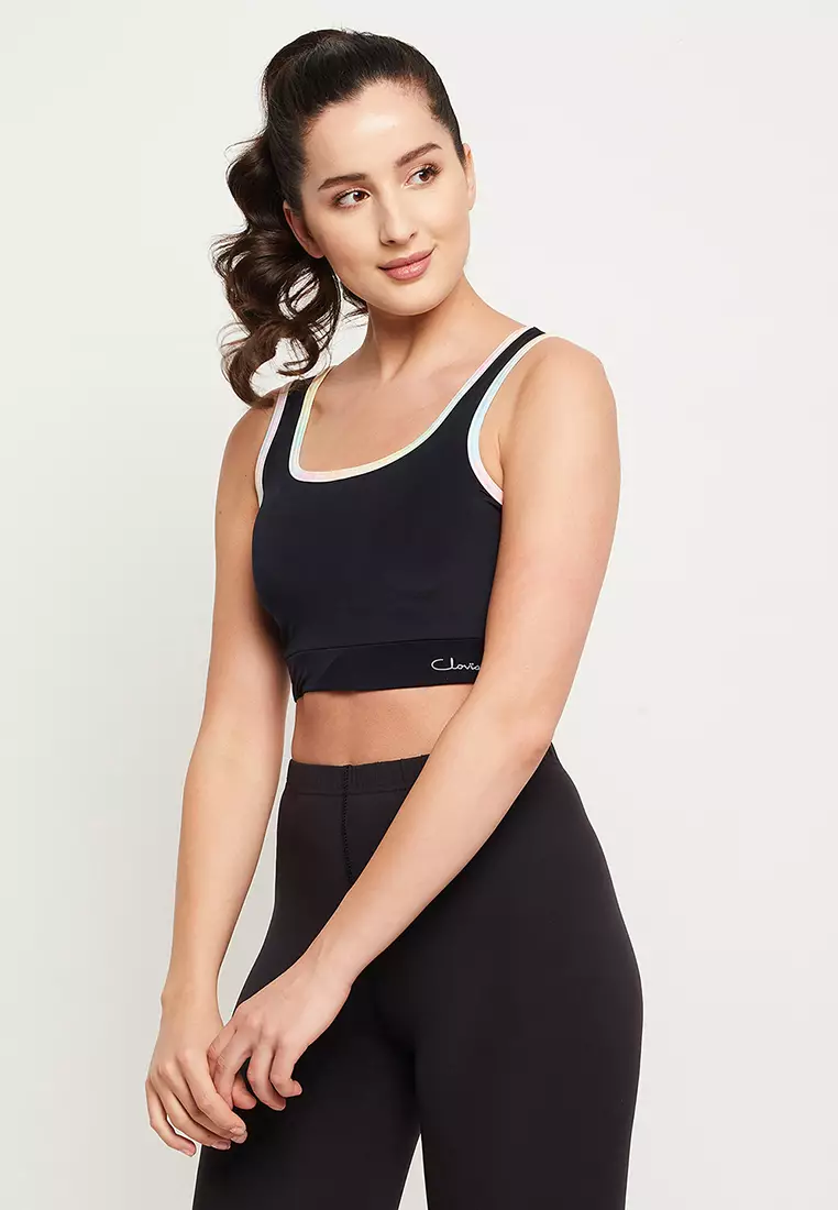 Clovia Medium Impact Padded Sports Bra with Removable Cups in Black