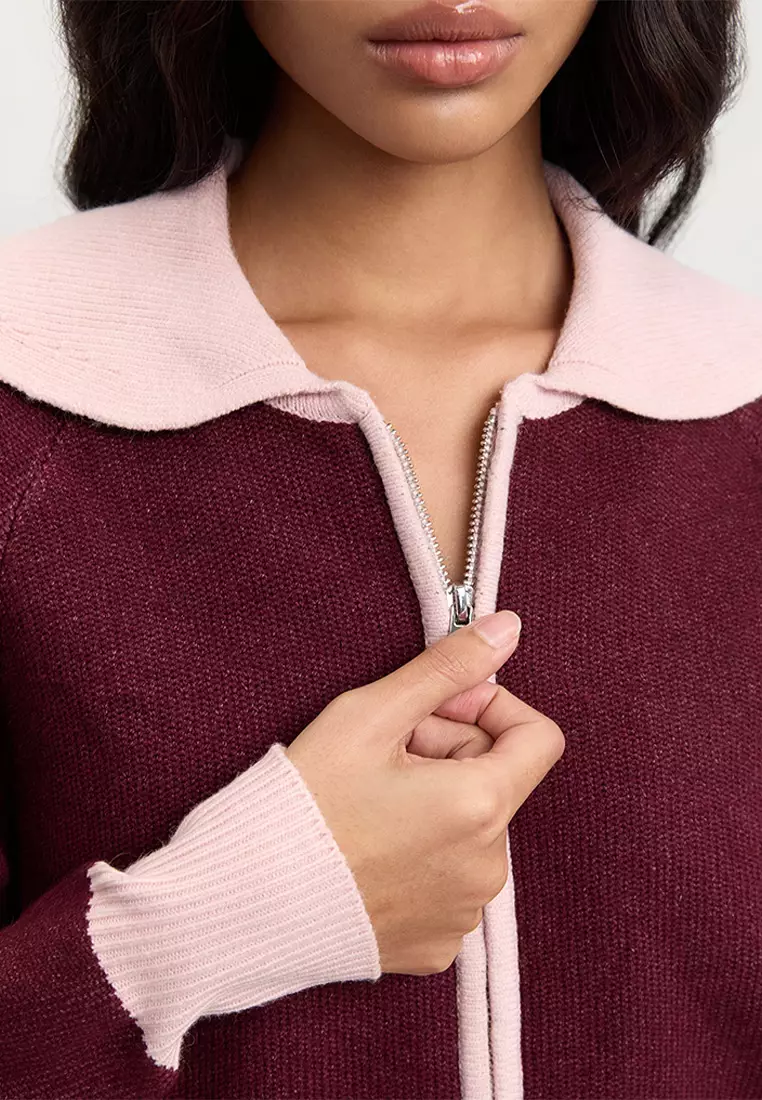 Zip-Up Collar Cardigan