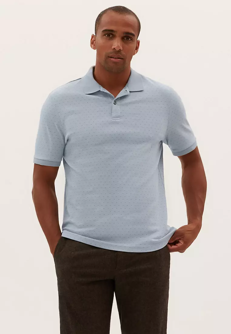 Jual Marks & Spencer Pure Cotton Geometric Print Polo Shirt Original ...