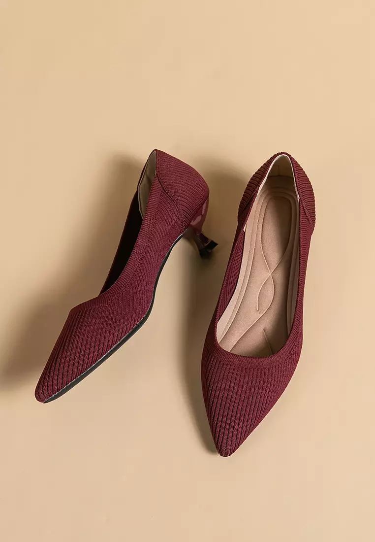 3.5CM ‌Pointed-toe Fly Knit‌ Kitten Heels‌ TJ1507