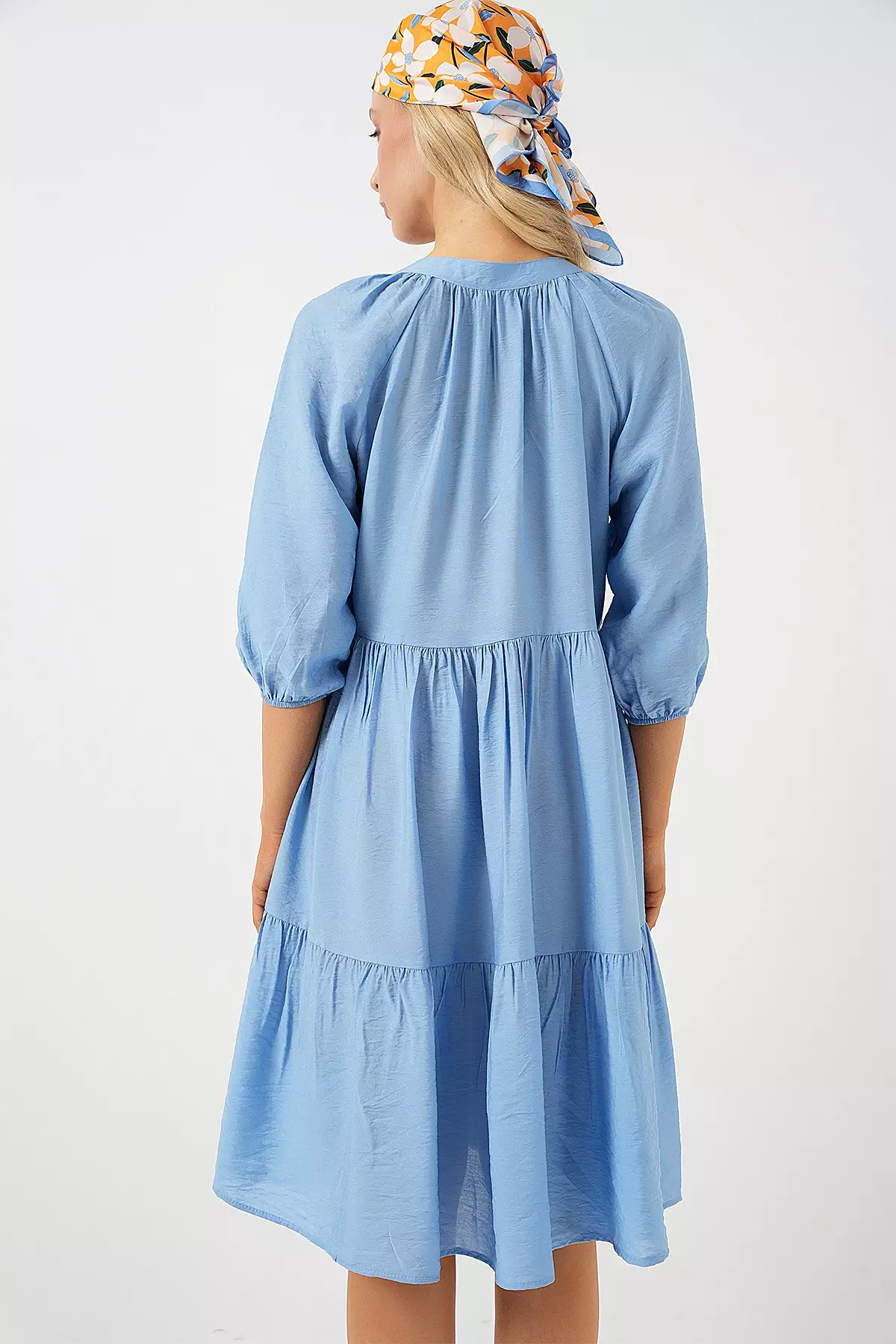 Buttoned Balloon Sleeve Dress