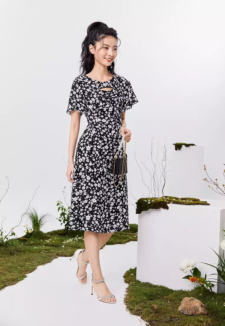 Front Slit Floral Midi Dress