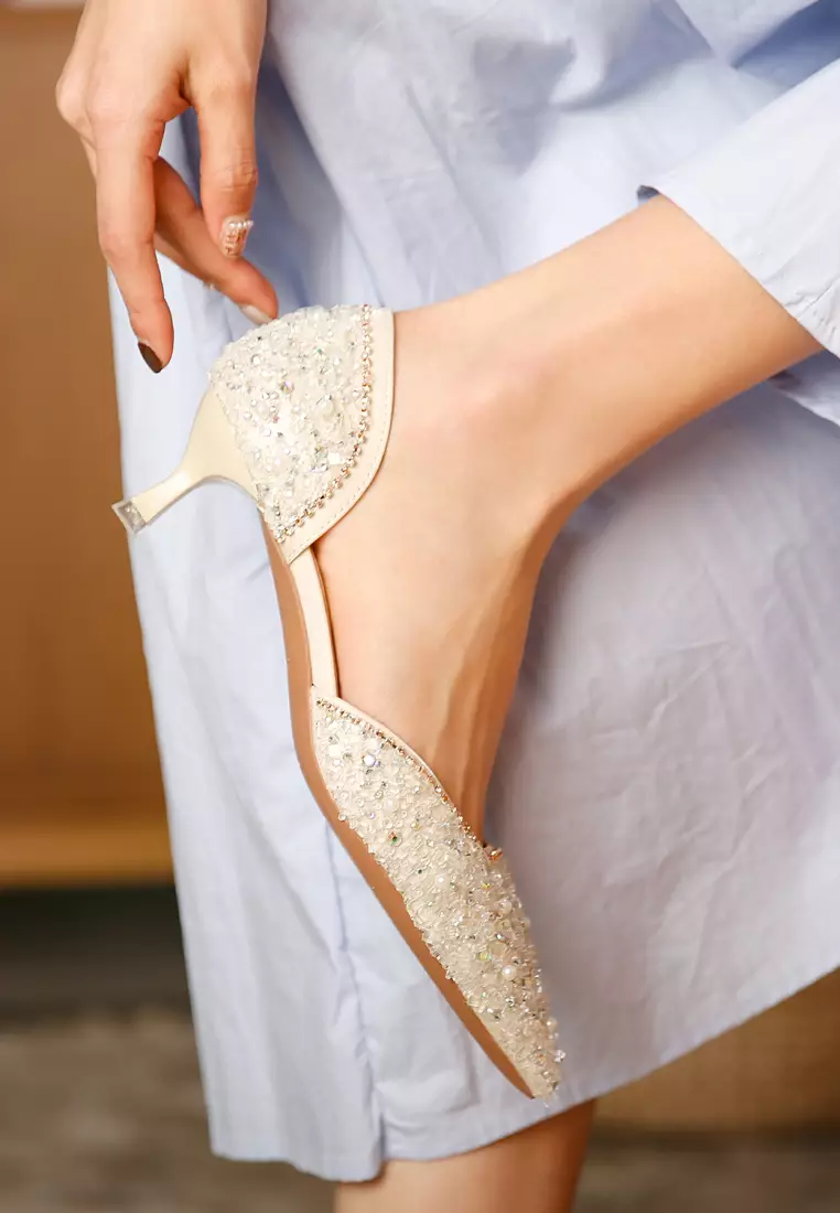 4.5CM Rhinestone Pointy Hollow Pumps XJ3128-6