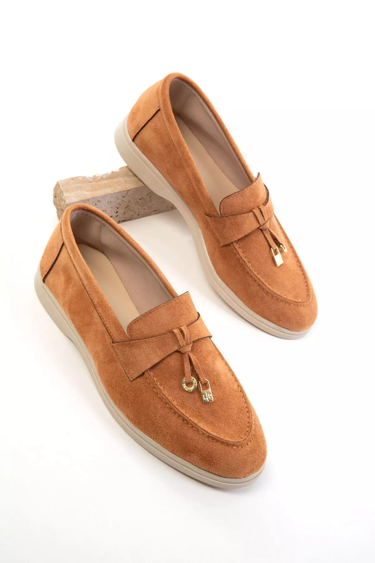 Tan Suede Women's Loafer Shoes 20674