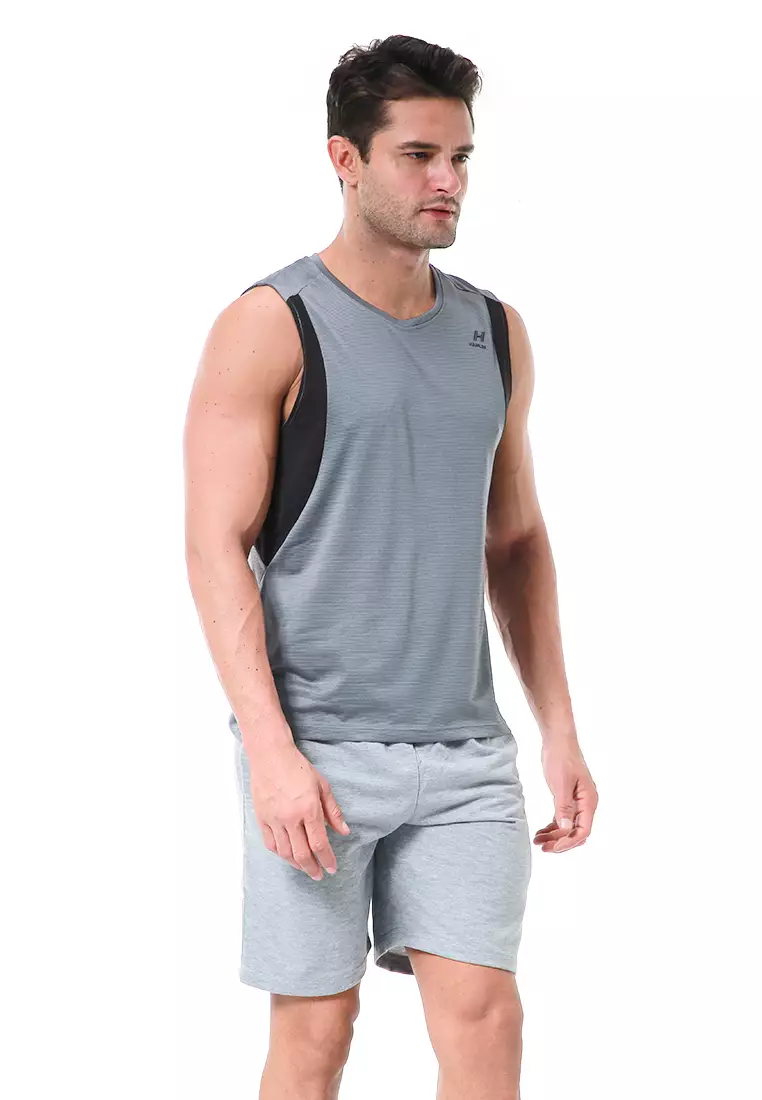Bobby Atasan Kasual Pria Singlet Gym Motif Polos Sleeveless Sports Shirt Material Polyester Fiber ORIGINAL - Dark Gray