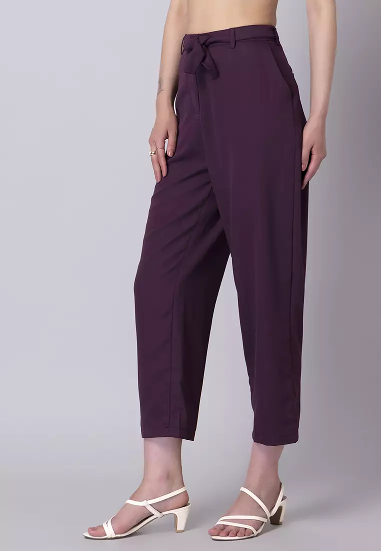 Plum High Waist Straight Fit Trousers