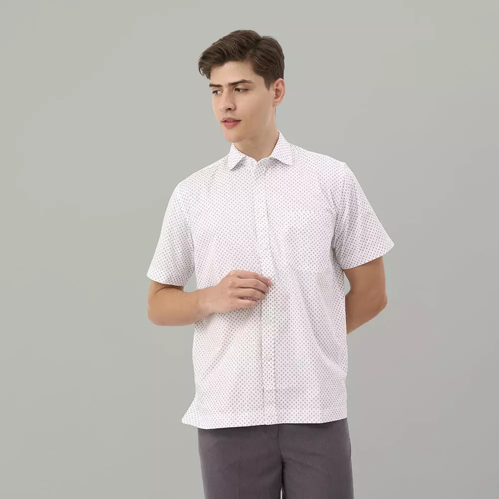 Kemeja Lengan Pendek Guy Laroche Wellin Printed - White Cotton Smart Casual